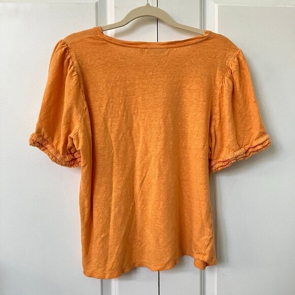 Chico's T-shirt Womens XL Linen Fringe Sleeve Orange Boho - Picture 5 of 9